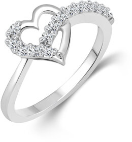 Vighnaharta Valentines (CZ) Silver and Rhodium Plated Ring - VFJ1076FRR