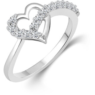 Vighnaharta Valentines (CZ) Silver and Rhodium Plated Ring - VFJ1076FRR