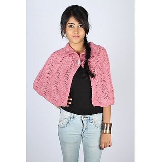 Fashionable Pink Woolen Cape For Girls.