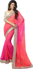 Comfort Sprey Pedding Chiffon Georgett Pink Saree