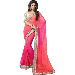 Comfort Sprey Pedding Chiffon Georgett Pink Saree