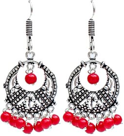 Red Silver oxidised Hanging Earring