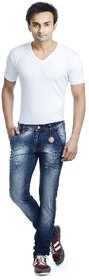 Ciderboys Men's Stretch damaged Denim Slim Fit Blue Jeans.