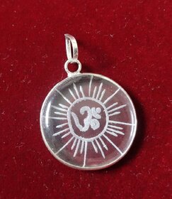 Sphatik Pendant with engraving - Sun with Om  KZMP011