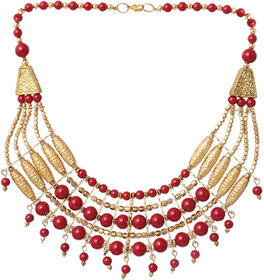 Minha Gold Plated Red & Gold Alloy Necklace Set For Women