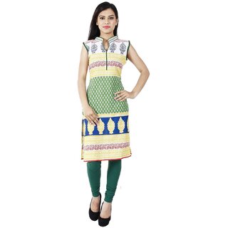 Kiosha Green Sleeveless Cotton Kurti For women.