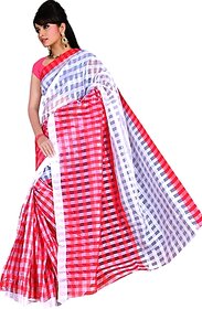 SVB Sarees Red Cotton Block Print Saree With Blouse