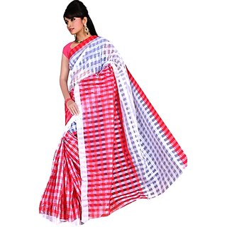 SVB Sarees Red Cotton Block Print Saree With Blouse