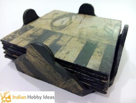 Wooden Decopage Square Tea Coaster Set