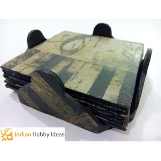 Wooden Decopage Square Tea Coaster Set