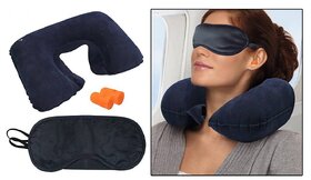 Travel Combo - Inflatable Neck Cushion + Eye Mask + Ear Plugs