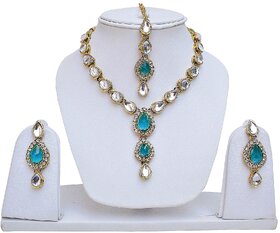 Lucky Jewellery Rama Green Kundan Double Loucket Set (MSK-1-LINE2-RAMA)