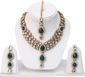 Lucky Jewellery 1-Line Green Colour Kundan Set (MSK-3-LINE-G)