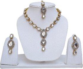 Lucky Jewellery White Kundan Double Loucket Set (MSK-1-LINE2-W)