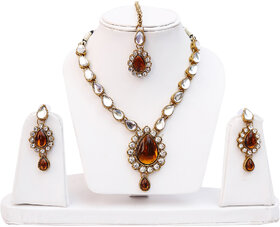 Lucky Jewellery 1-Line Copper Colour Kundan Set (MSK-1-LINE-C)