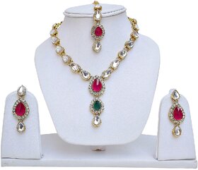 Lucky Jewellery Magenta Green Kundan Double Loucket Set (MSK-1-LINE2-RG)