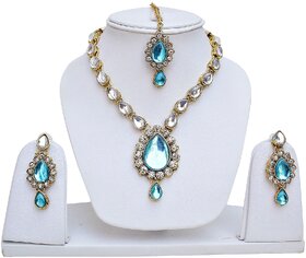 Lucky Jewellery 1-Line Ferozi Colour Kundan Set (MSK-1-LINE-F)