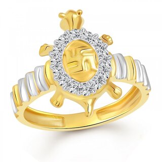 Vighnaharta Swastik Tortoise Gold and Rhodium Plated Ring - VFJ1088FRG
