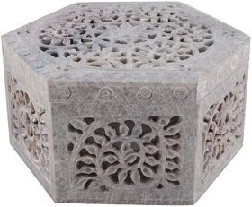 Freshings Gaurara Carved Hexagon Shaped Box (F-GB-6)