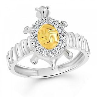 Vighnaharta Shubhra Swastik Tortoise Silver and Rhodium Plated Ring - VFJ1092FR