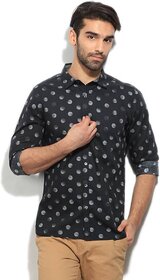 Men's Polkadot Print Casual Black Shirt