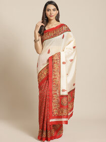 SVB Sarees Women's Cream and Red Printed Saree