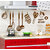 Wall Dreams Happy Kitchen Phrase With Laddle, Whisk, Tablespoon, Coffee Mug, Scissors, Glove, Measuring Cup Wall Stickers (50cmX70cm)