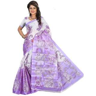 SVB Purple Cotton Printed Saree Without Blouse