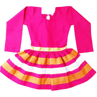 Flora Self Design Cotton Frock For Girls