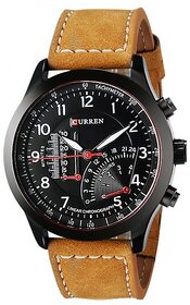 Curren Round Dial Brown Leather Strap Quartz Watch for Men