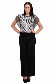 Rosytint Women's White Polka Dot Printed Shoulder Net Top