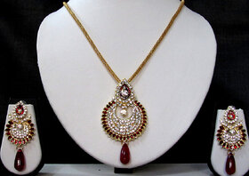 Maroon drop long chain pendant necklace set