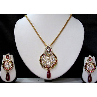 Maroon drop long chain pendant necklace set