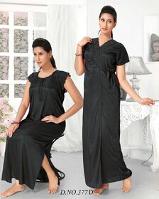 Sleep Wear Set 2pc Nighty Over Coat Hot Bedroom Fun Night Set Gurlz 377D Black Nightwear Lounge