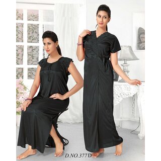 Sleep Wear Set 2pc Nighty Over Coat Hot Bedroom Fun Night Set Gurlz 377D Black Nightwear Lounge