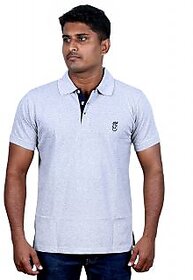 Men's Polo T-Shirt Cotton Solid Off White Melange Contrast Placket