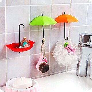 Kudos Umbrella Style Fancy Wall Hanger 3 Piece Hook Set Plastic Key Holder (Pack of 3 Pieces, Multicolor)