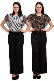 Rosytint White Polka Dot n Golden Graphic Printed Top Combo of 2