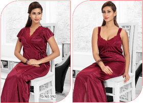 Daily Sleepwear Set 2pc Nighty  Over Coat Hot Bedroom Fun Night Set Gurlz 392 Maroon Night Dress Lounge Wear