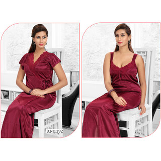 Daily Sleepwear Set 2pc Nighty  Over Coat Hot Bedroom Fun Night Set Gurlz 392 Maroon Night Dress Lounge Wear