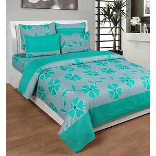 Saluja Enterprises Light Green 1 Double Bed sheet With 2 pillow Covers