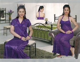 Sheer Purple Sleep Wear 3p Nighty Panty  Over Coat Fancy Bed 2368B Fun Babydoll