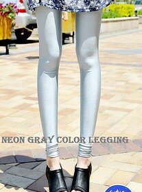Neon Shine Leggings Sexy Skin Fit Slacks in  Fancy Footless Tights Fits Gurlz Shinny Legging Light Gray Candy