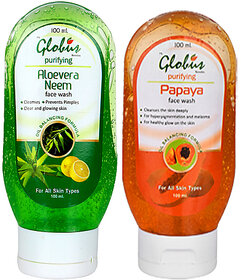 Globus Remedies Aloe vera Neem Tulsi & Papaya Face Wash Combo Pack.