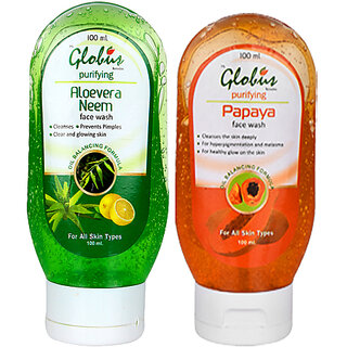 Globus Remedies Aloe vera Neem Tulsi & Papaya Face Wash Combo Pack.