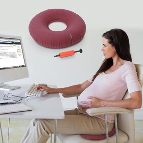 Inflatable Nylon PVC Donut Round Cushion Ring Air Cushion with pump Anti-Decubitus pad (Blue).