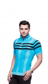 Sameeb Fashions Mens Blue Graphic Print Cotton Blend Round Neck T-Shirt