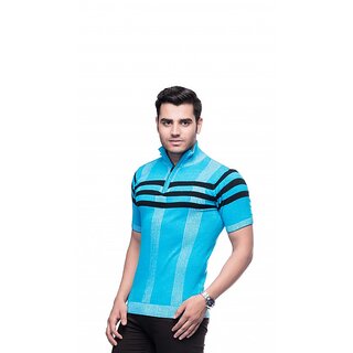 Sameeb Fashions Mens Blue Graphic Print Cotton Blend Round Neck T-Shirt