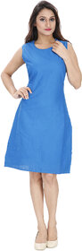 Svt Ada Collections Blue Linen Solid/Plain A-line Midi Dress