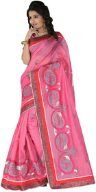 Connect Shop Multicolor Linen Printed Saree With Blouse